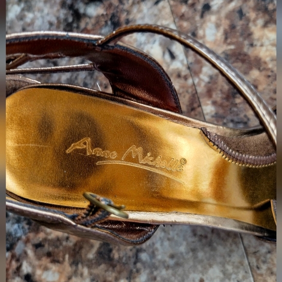 Anne Michelle Bronze/ Gold tone Jewel 👠 Strap heels - Picture 10 of 12